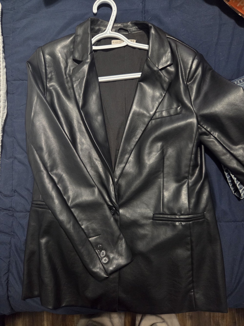 Black Tape_ Black Faux Leather Blazer Jacket